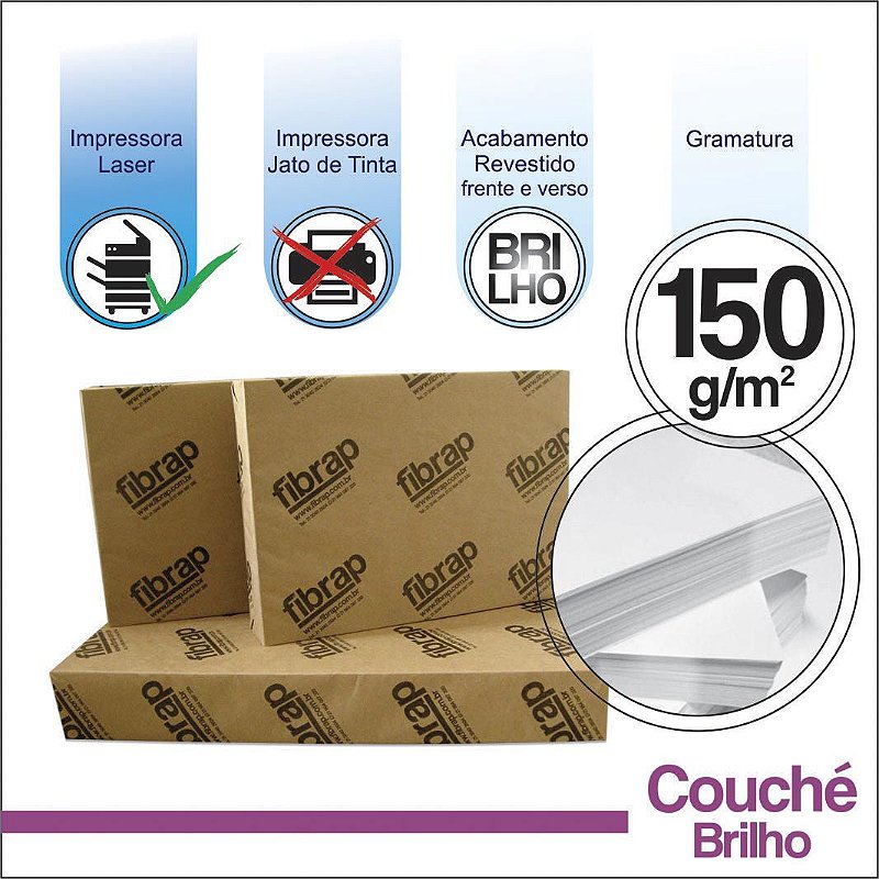 Couché Brilho 150g/m2, - pacote 250fls. - Fibrap - Sua distribuidora de  Papel e Produção Gráfica