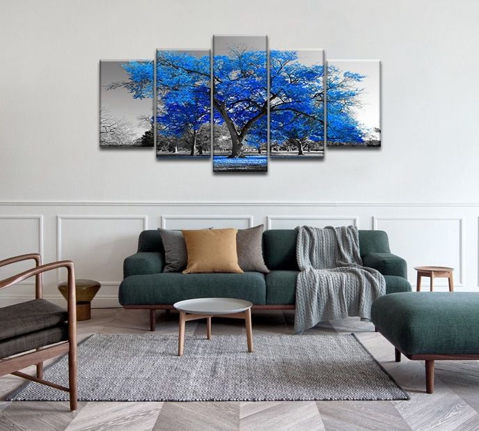 Quadro decorativo sala de jantar quarto arvore azul