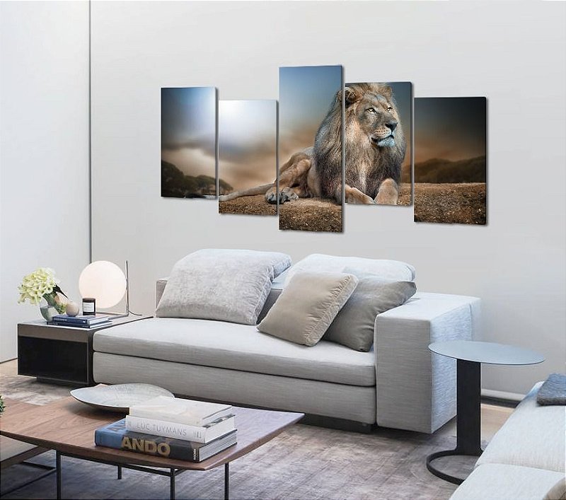 Quadro Decorativo Grande Sala Escritório Leão Dourado