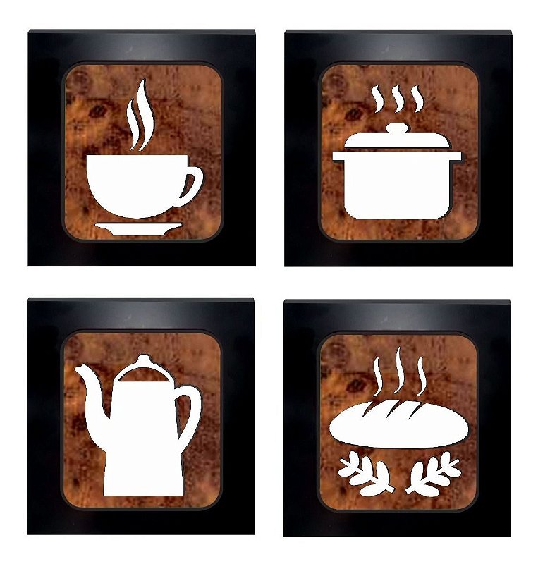 Kit 4 Peças Quadros Decorativos Cozinha  MDF Corte a Lazer