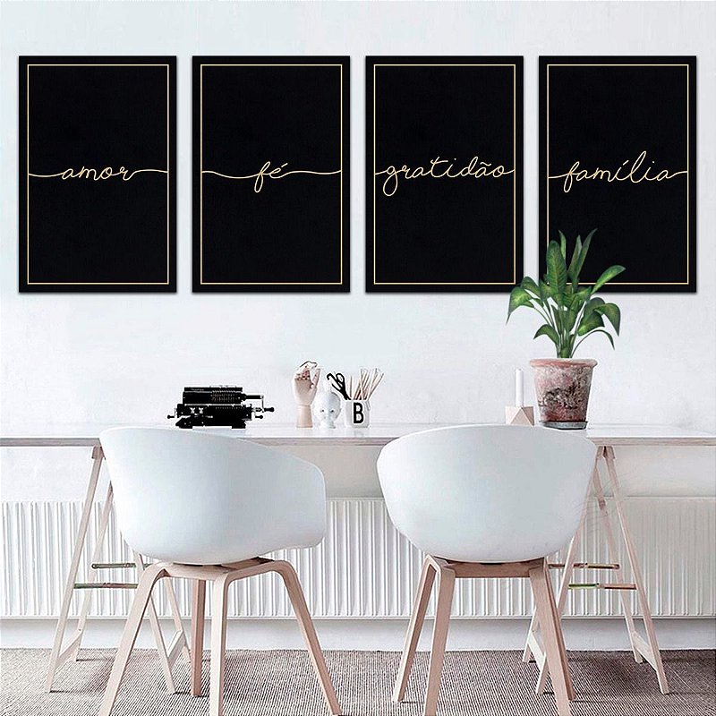 Kit 4 Peças Quadros Decorativos MDF Corte a Lazer