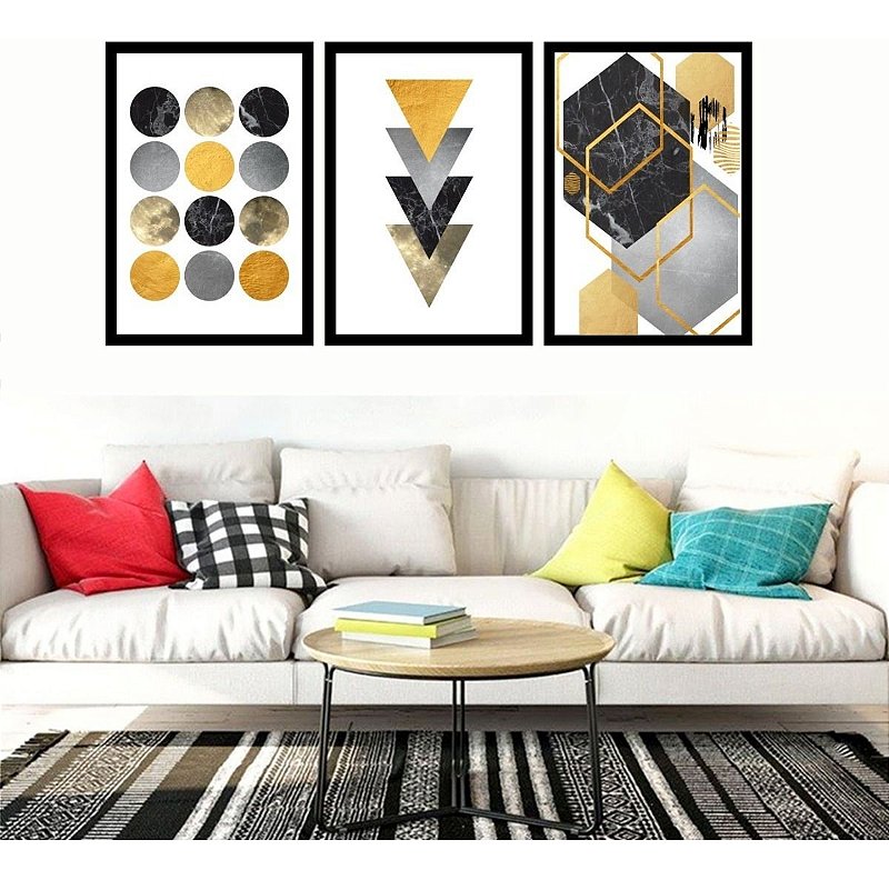 Quadro Abstrato Sala Geométrico Ton Amarelo 120x60