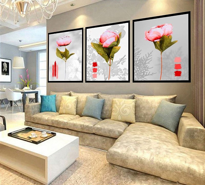 Quadro Mosaico Decorativo Flores Tulipas Sala Quarto 180x60
