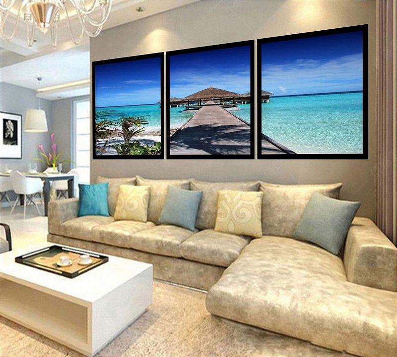 Quadro Mosaico Decorativo Ponte, Mar Paisagem 180x60