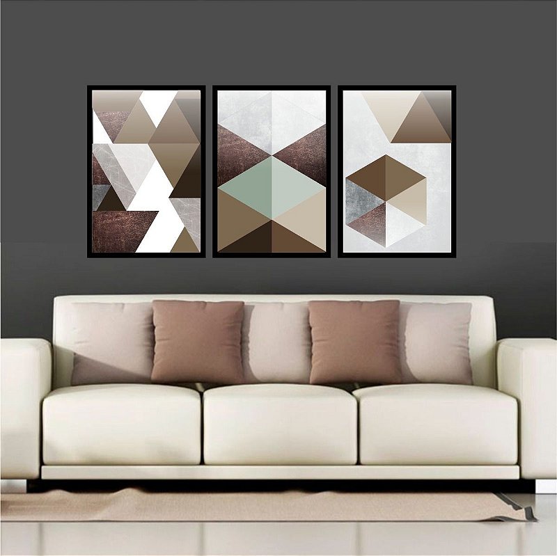 Quadro Mosaico Abstratos Marrom E Neutro Quarto Sala