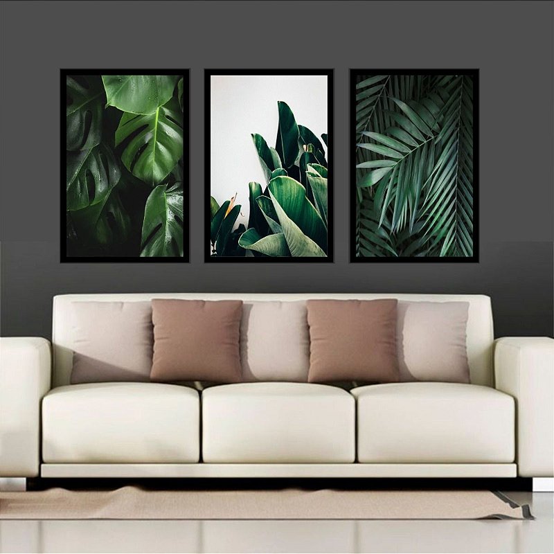 Quadro Folhas Verdes  Moldura 120x60cm