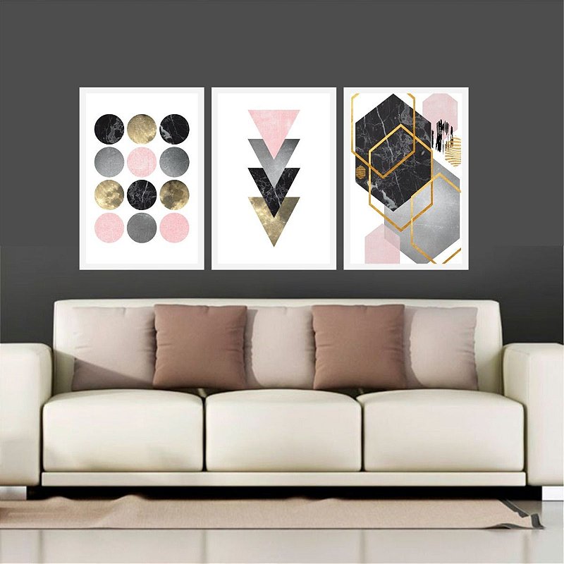 Quadro Abstrato Geométrico Lindo Ton Rose Sala Corredor