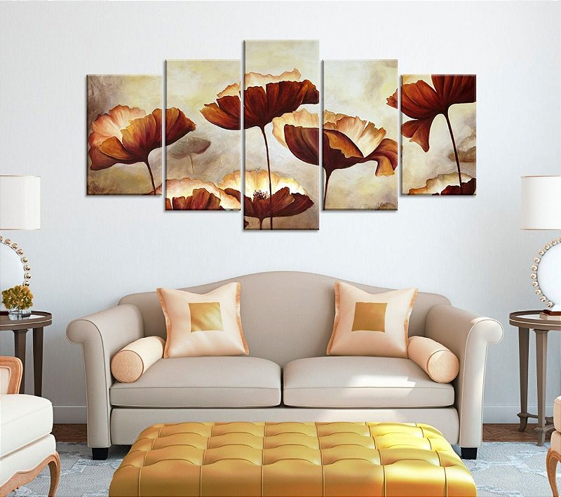 Quadro Decorativo 129x63 Sala Quarto Flores Aquarela