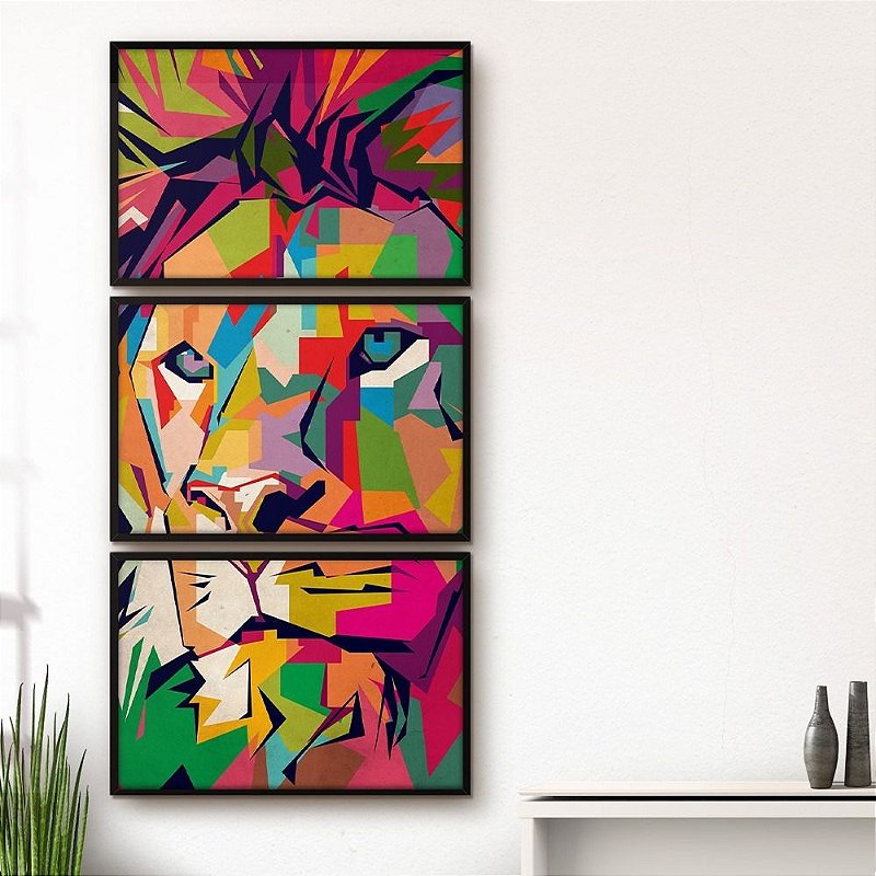 Quadro Decorativo Moldura Jogo Animais Leão Judá Geométrico