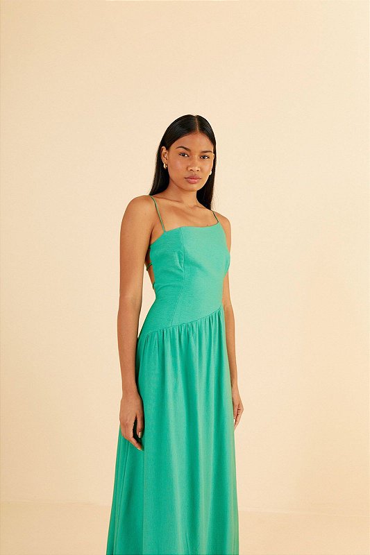 VESTIDO IRREGULAR ALCINHAS VERDE CARDO FARM