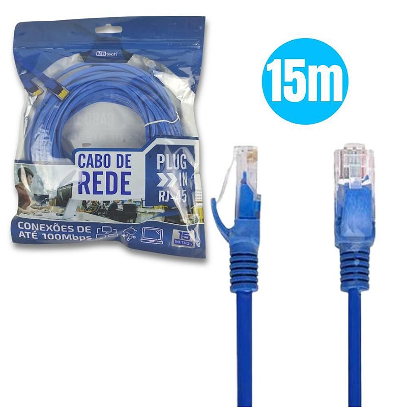 Cabo De Rede 15 Metros Lan Internet Crimpado Rj45 Cat5e Azul - Marketistore