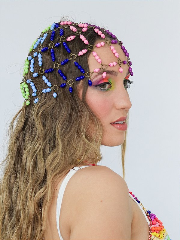 Headpiece Touca Mosaico Arco-íris