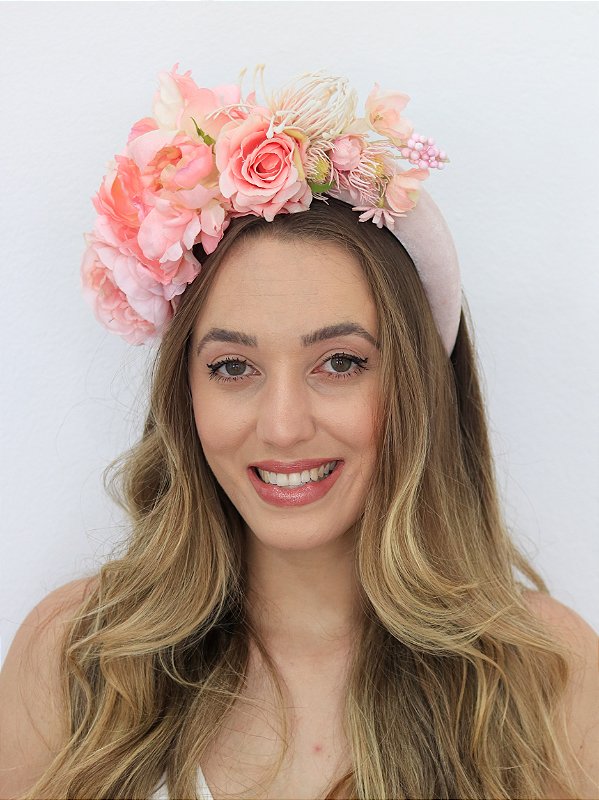 Tiara de Carnaval Acolchoada Flores Botânica Rosa