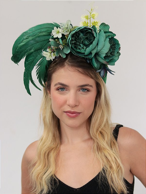 Tiara de Carnaval Alta Flores Gal Verde Floresta