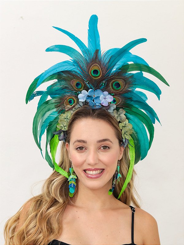 Tiara de Carnaval com Penas Carnavália Noite de Luar