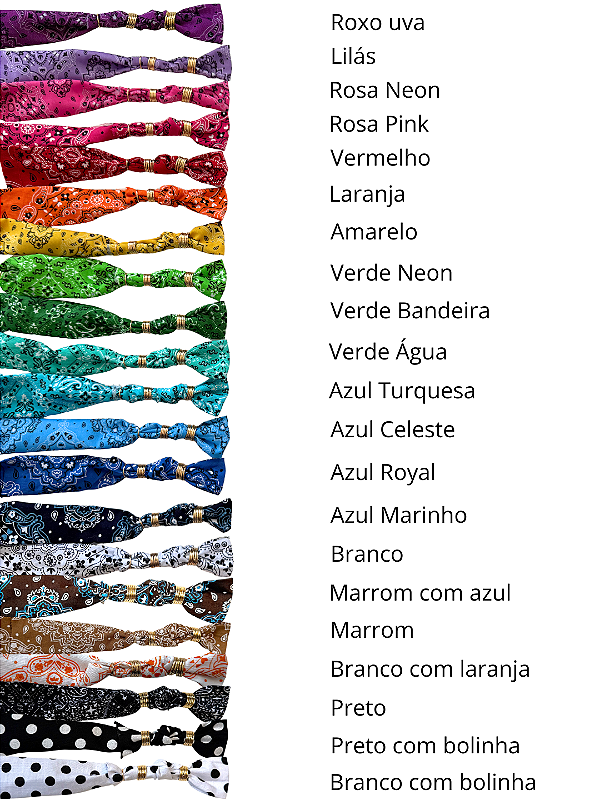 Tabela de cores de bandana do Choker Bandana Bar