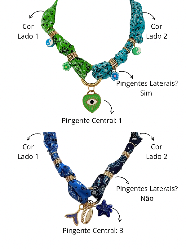 Como montar o Choker Bandana Bar: cor de cada lado, pingente central e laterais