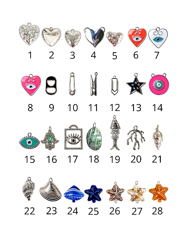 Pingentes numerados do Choker Bandana Bar prata