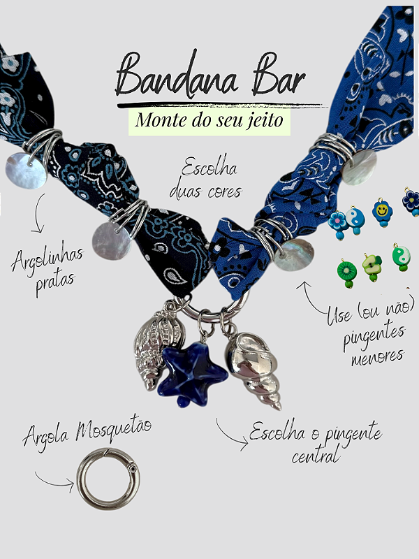 Bandana Bar prata: escolha duas cores, os pingentes centrais e os pingentes laterais