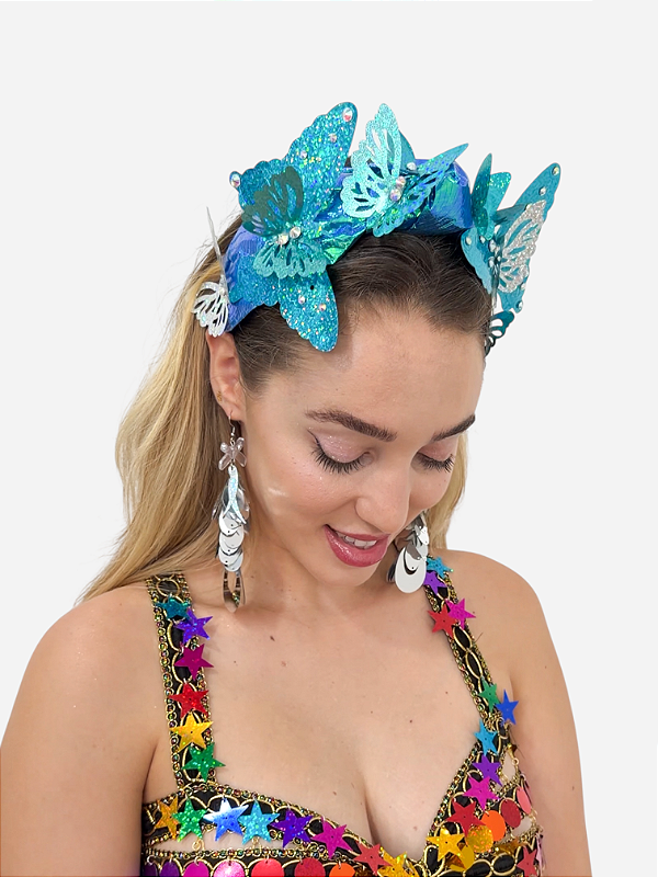 Tiara de Carnaval Borboletário Turquesa