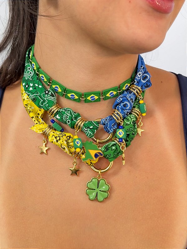 Choker Bandana Bar Brasilcore verde, amarelo e azul