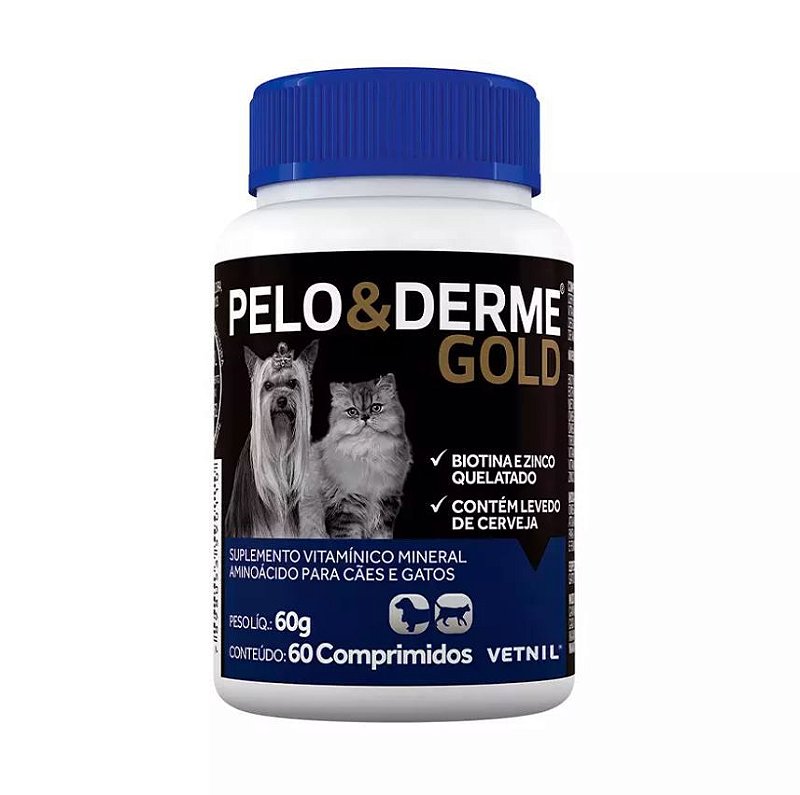 Suplemento Pelo & Derme Gold 60 Comprimidos Vetnil para Cães e Gatos