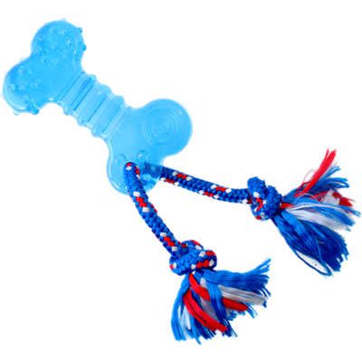 Brinquedo Odontopet Osso Dental Flat com Corda Azul para Cães