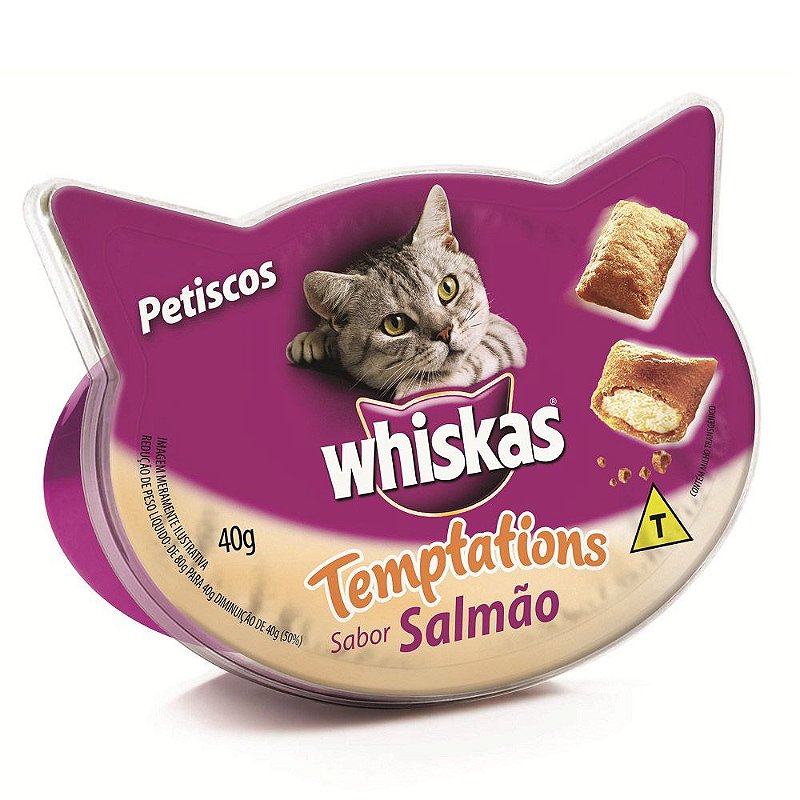 Petisco Whiskas Temptations para Gatos Adultos e Filhotes Sabor Salmão - 40g