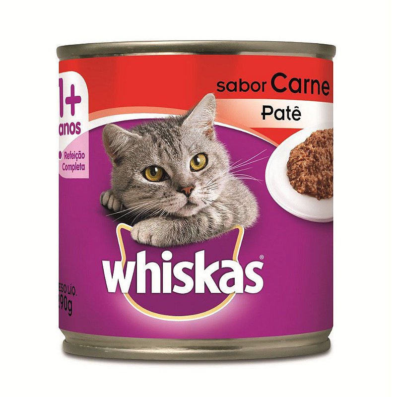 Ração Úmida Whiskas Lata para Gatos Adultos Sabor Carne - 290g
