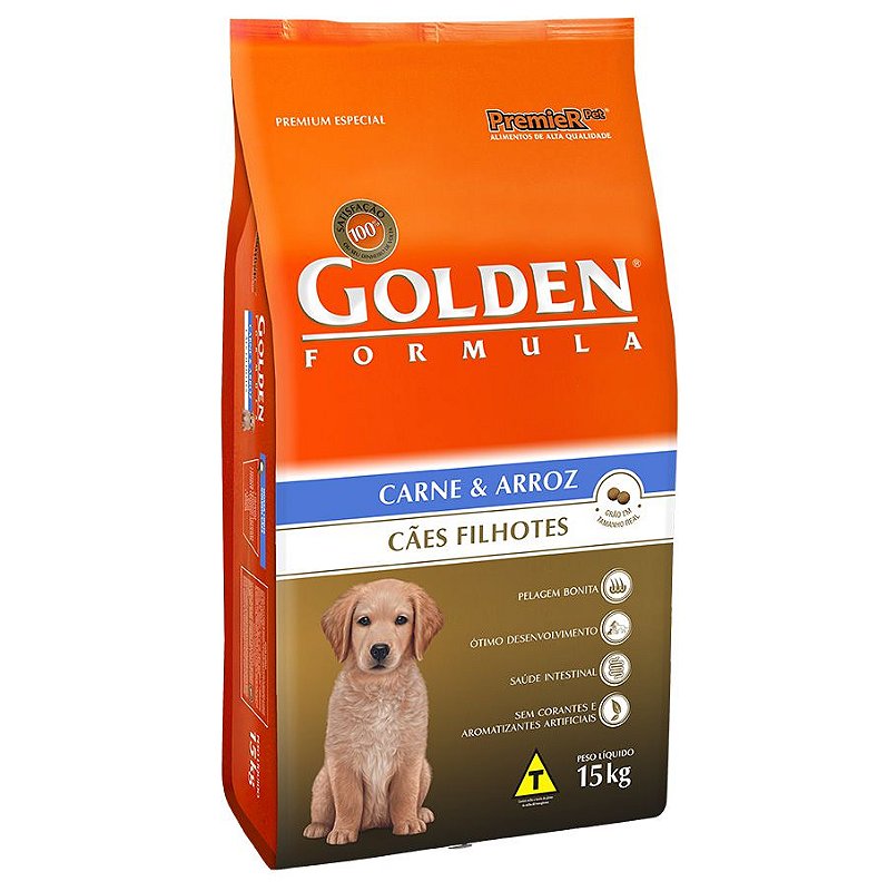 Ração Golden Premier Filhote para Cães Sabor Carne e Arroz 15Kgs
