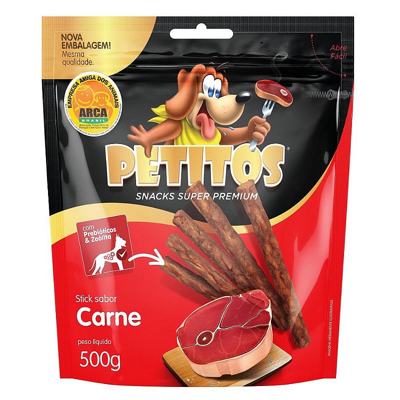 Snack Petitos Para Cães Sticks Sabor Carne - 500g
