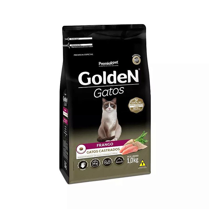 Ração Golden para Gatos Adultos Castrados Sabor Frango - 10,1kgs