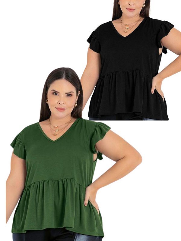 Kit 2 Blusas Femininas Soltinhas Modelo Peplum Plus Size - Moda Plus Size  Feminina Até Tamanho 60. Compre com Frete Grátis.