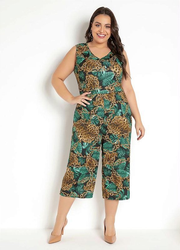 Lunender MacacÃ£o Pantacourt Listrado Plus Size Macacão Feminino