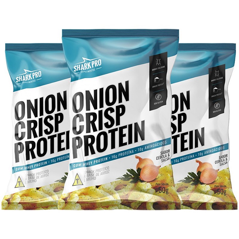 Kit 3 Salgadinho Onion Crispy Protein - Shark Pro 50g