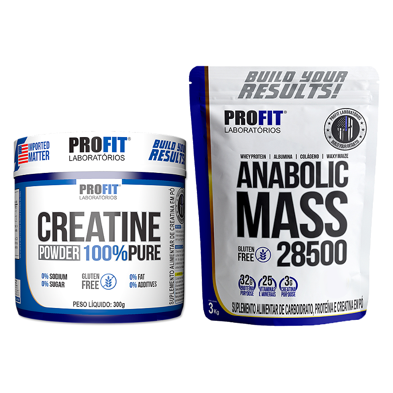 COMBO Creatine Powder 100% Pure 300g + Anabolic Mass 28500 3kg / Profit