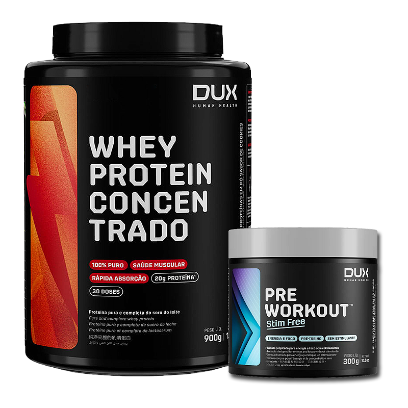 COMBO Whey Protein Concentrado 900g - Pote + Pre Workout Stim Free Original 300g - Dux - Pote