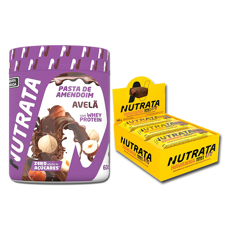 COMBO Pasta de Amendoim 600g - Nutrata - Pote + Grego Bar 12und Havanna - Nutrata