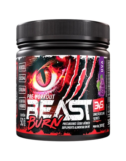 PRÉ TREINO BEAST BURN 300g - O Único Com Morosil, Beta Alanina, Cafeína, Arginina