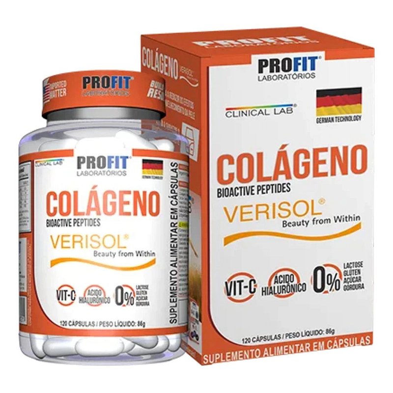 Colágeno Verisol 120 Cápsulas Vitamina C e Ácido Hialurônico Profit