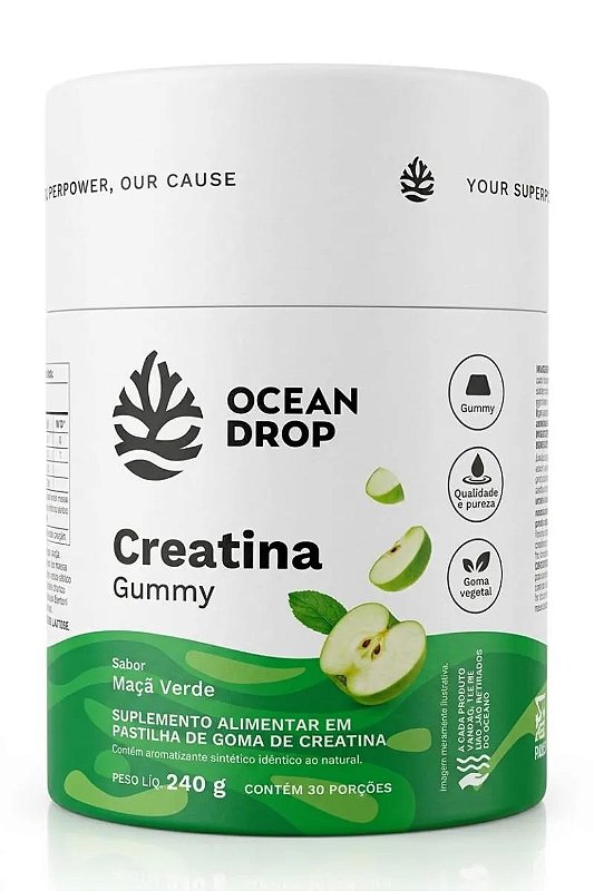 Creatina Gummy 30 Gummies – Energia, Força e Performance Ocean Drop Maçã Verde