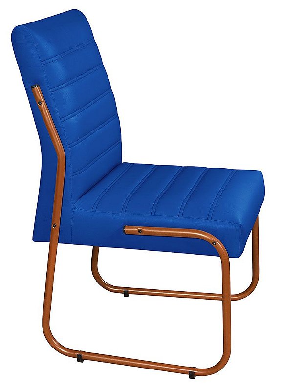 Cadeira Jade Para Escritório, Recepção, Auditório em Courino Azul Marinho Pés Cobre