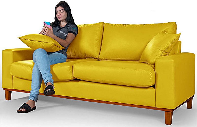 Sofá Confortável Para Sala, Escritório, Recepção Living Istambul em Courino Amarelo