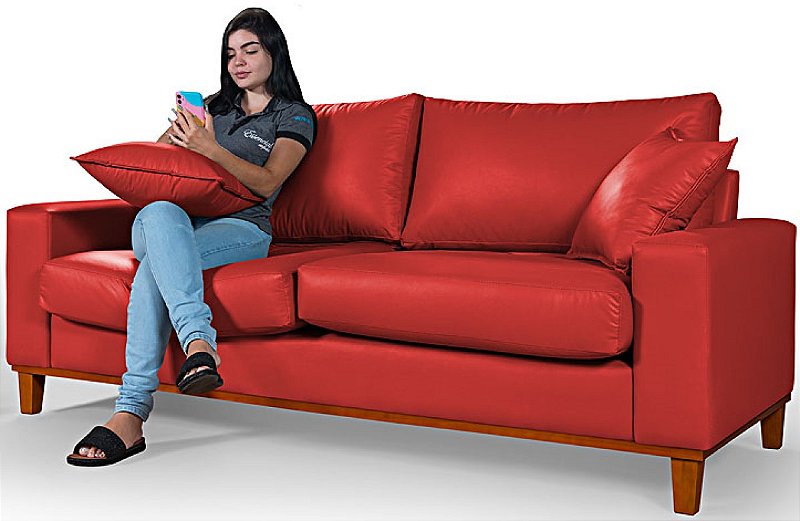 Sofá Confortável Para Sala, Escritório, Recepção Living Istambul em Courino Vermelho