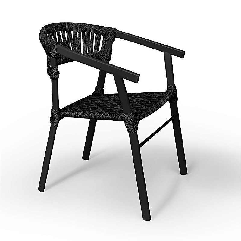 Cadeira Para Área Externa, Gourmet, Lazer, Piscina em Corda Náutica Preta e Alumínio na Cor Preta - Jasmim