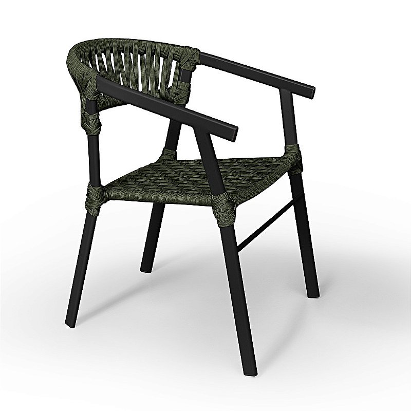 Cadeira Para Área Externa, Gourmet, Lazer, Piscina em Corda Náutica Verde e Alumínio na Cor Preta