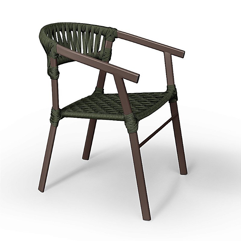 Cadeira Para Área Externa, Gourmet, Lazer, Piscina em Corda Náutica Verde e Alumínio na Cor Marrom