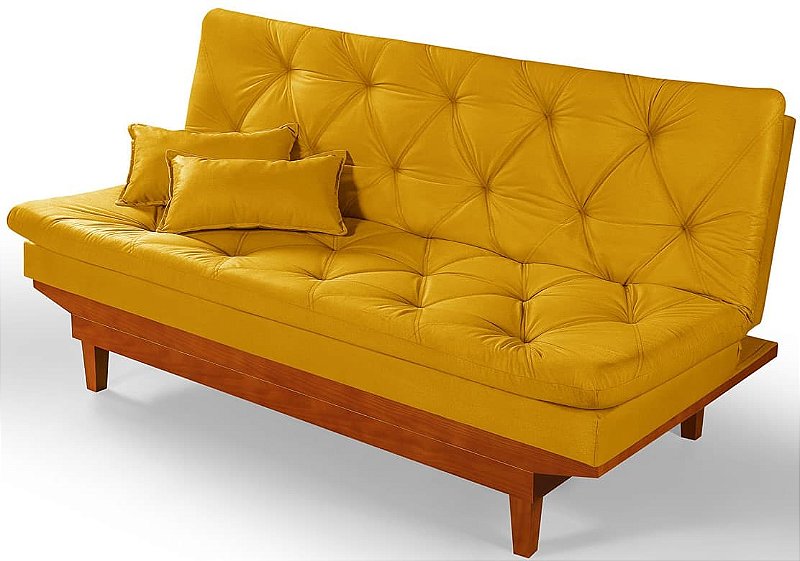 Sofá Cama Casal Amarelo Mostarda Reclinável Caribe PBYM2PKFM 3 Posições em Suede - Zargo