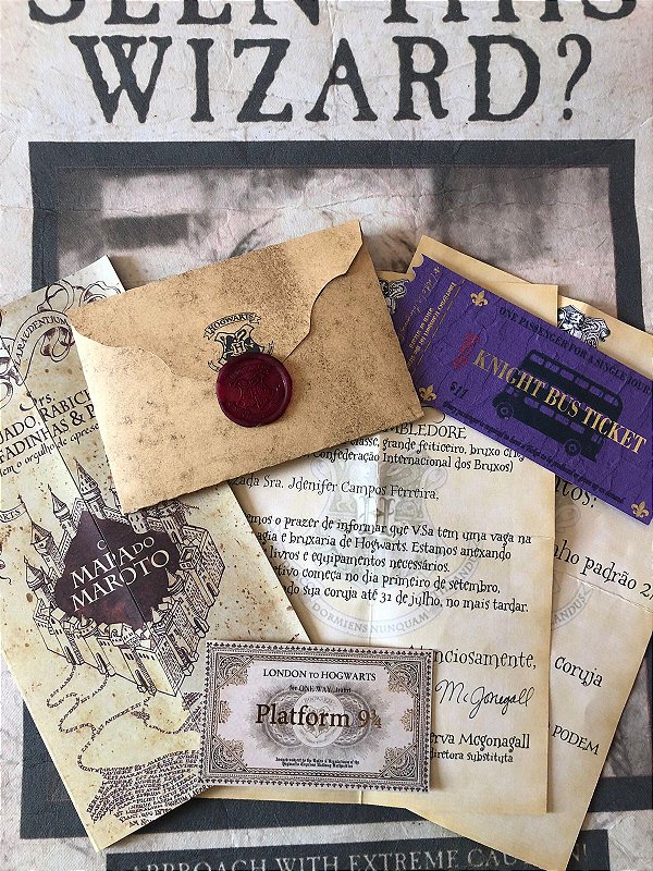 Varinha Harry Potter + Carta + Mapa + Bilhete + Feitiços - Loja Pluk