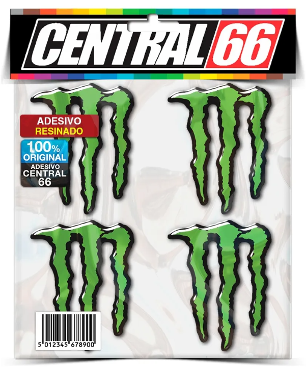Kit 4 Adesivos Monster Verde Resinado Alto Relevo - Central 66